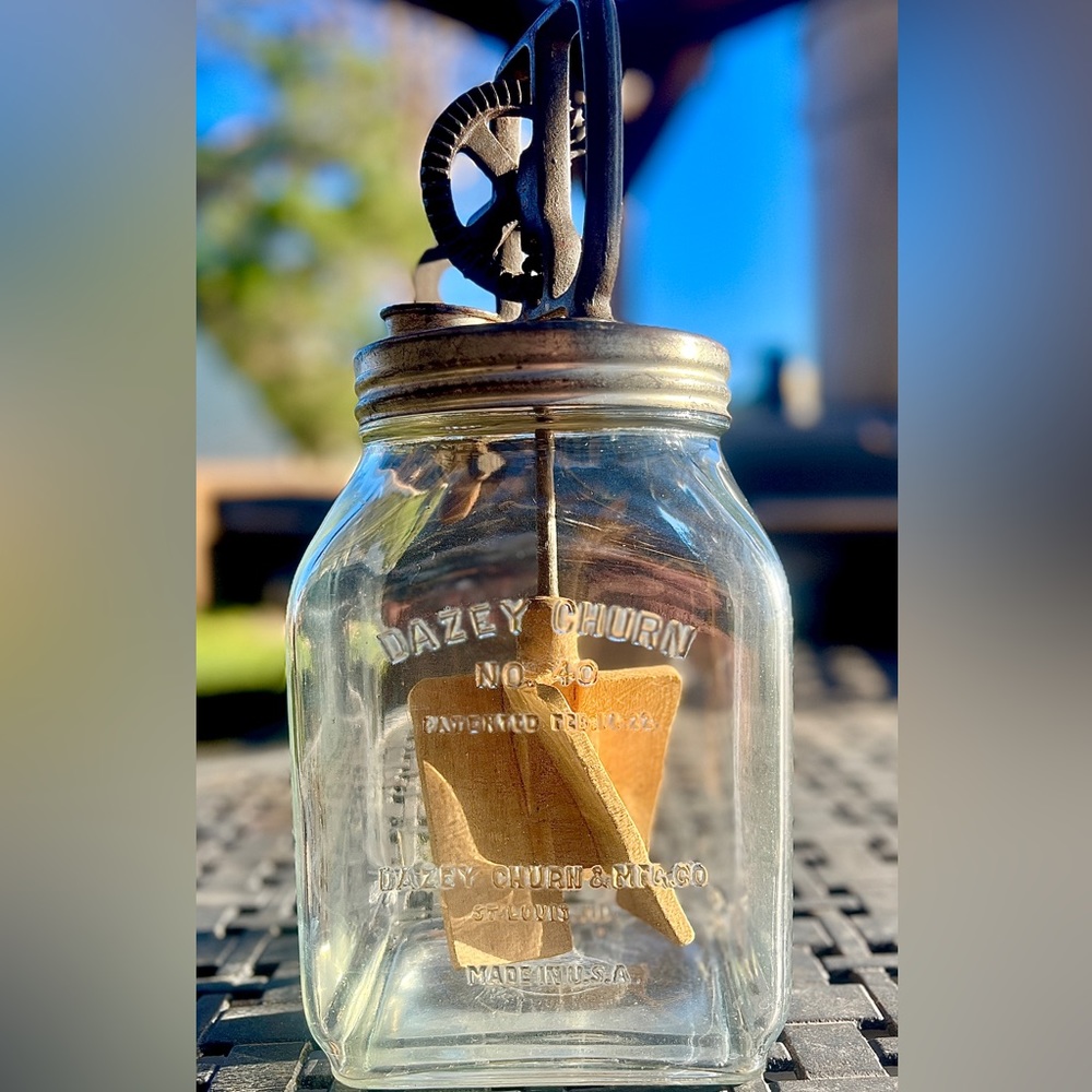 Original No. 40 Dazey Butter Churn Glass Jar Wooden Paddle